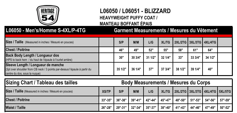 L06050 - Blizzard - Heavyweight Puffy Coat Men's