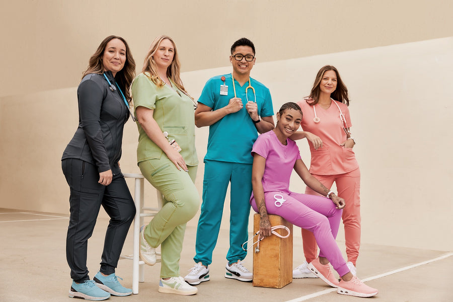 Healthcare professionals wearing scrubs