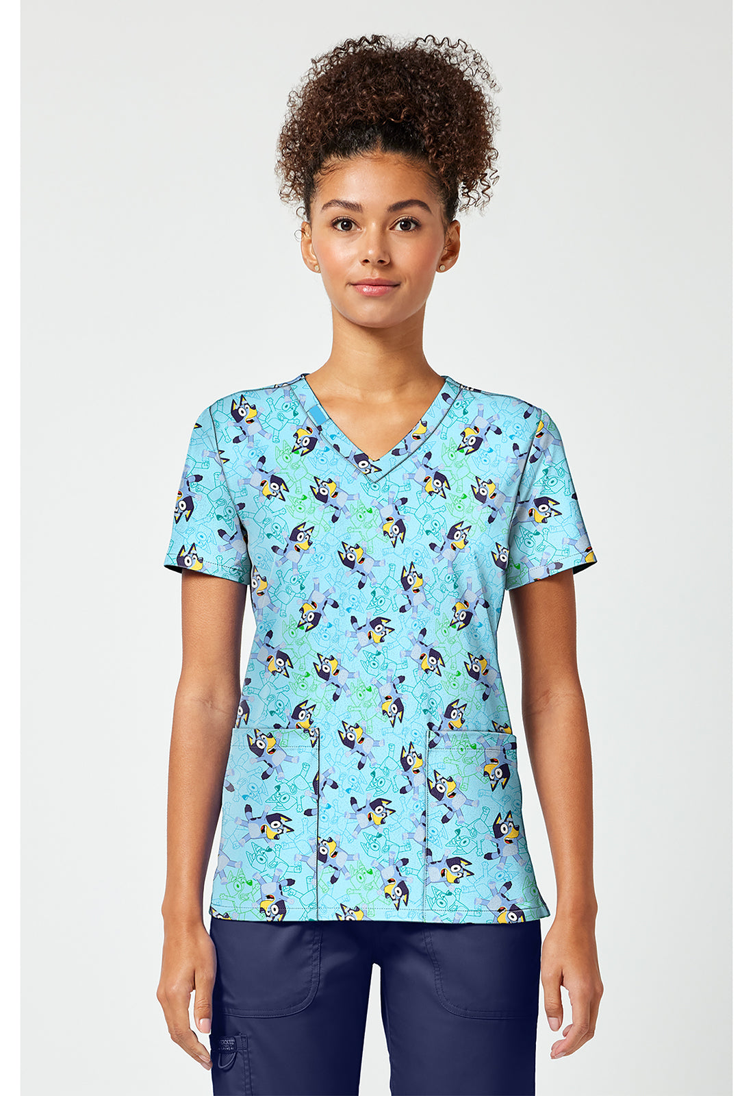 TF796 Print V-Neck Top Bluey Zone