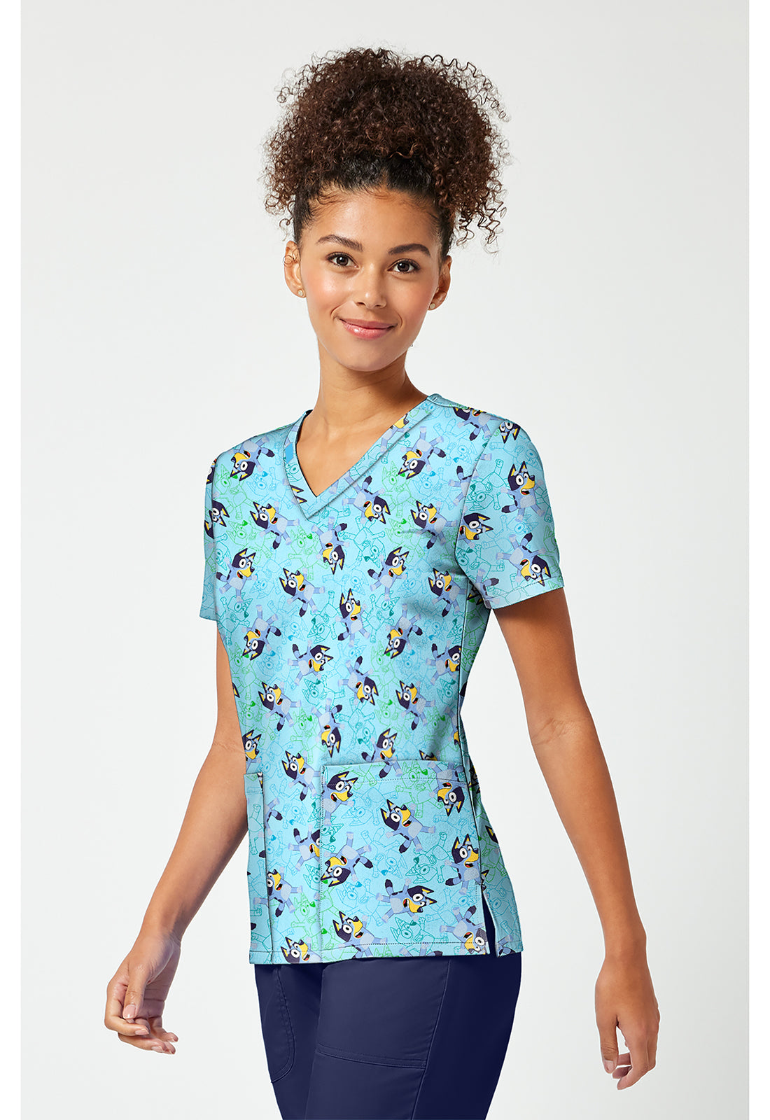 TF796 Print V-Neck Top Bluey Zone