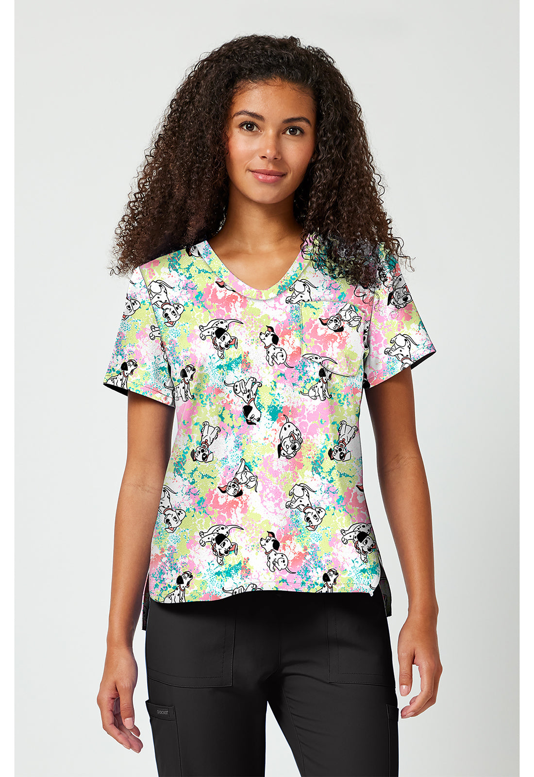 TF797 Print V-Neck Top Puppy Pile