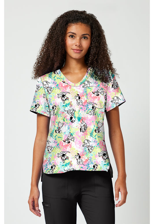 TF797 Print V-Neck Top Puppy Pile
