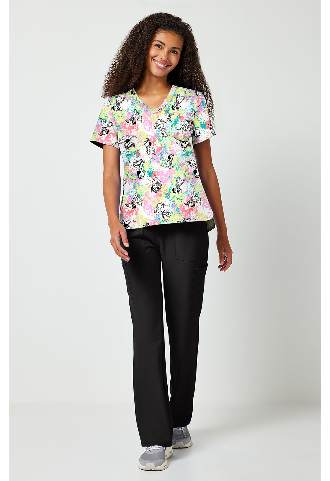 TF797 Print V-Neck Top Puppy Pile