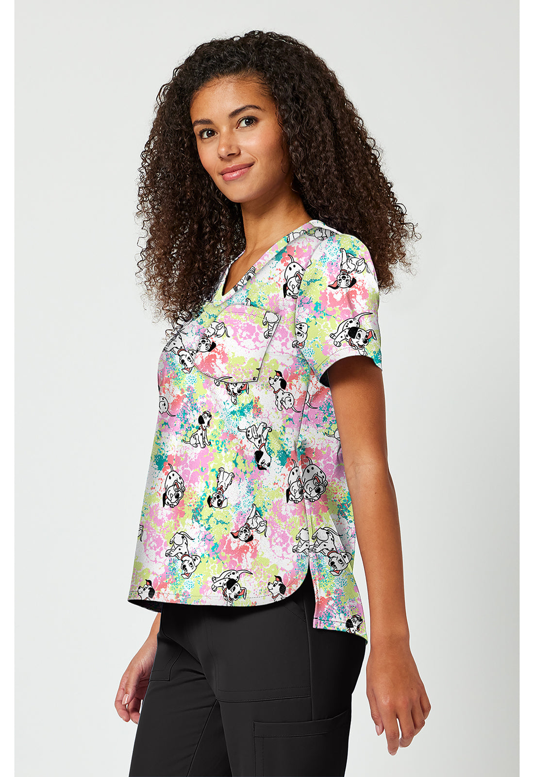 TF797 Print V-Neck Top Puppy Pile