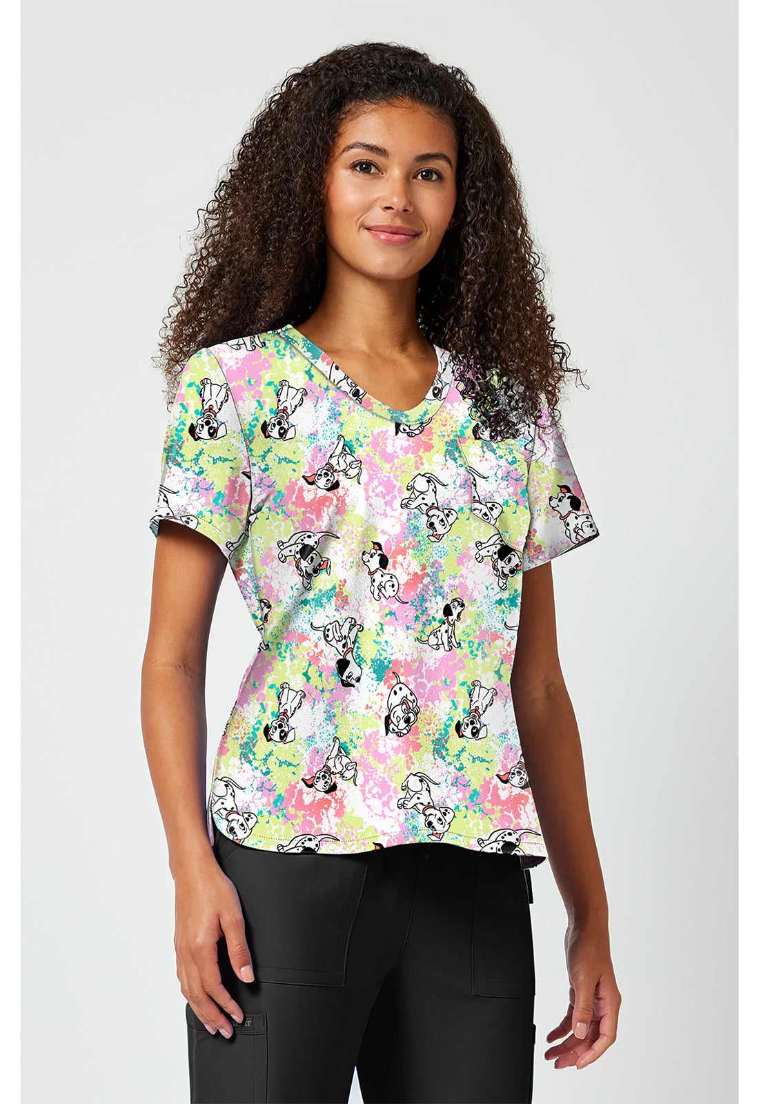 TF797 Print V-Neck Top Puppy Pile