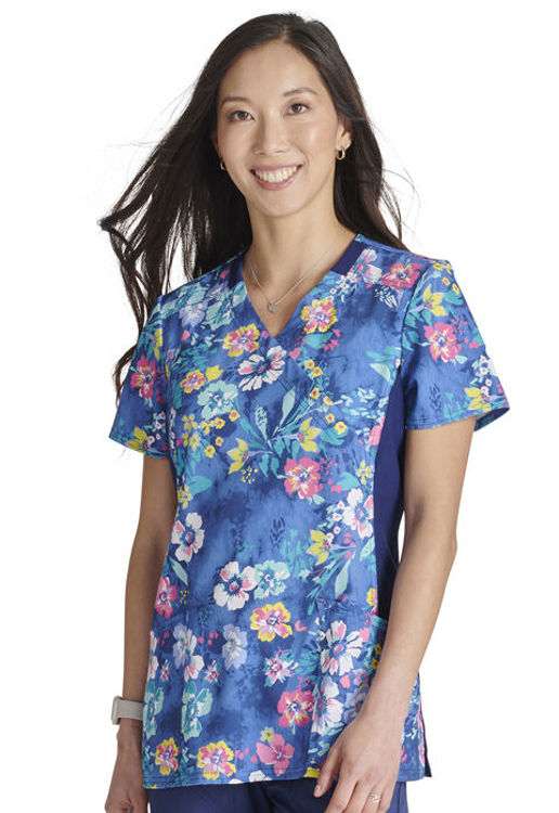 Picture of CK642 - Mock Wrap Knit Panel Print Top